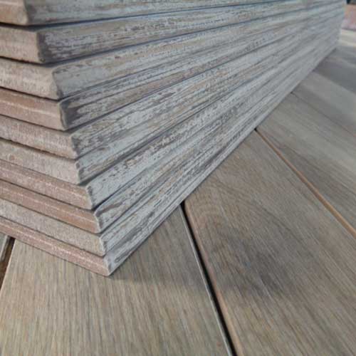 Image of wood look plank tiles with bullnose edge and wood look glazing